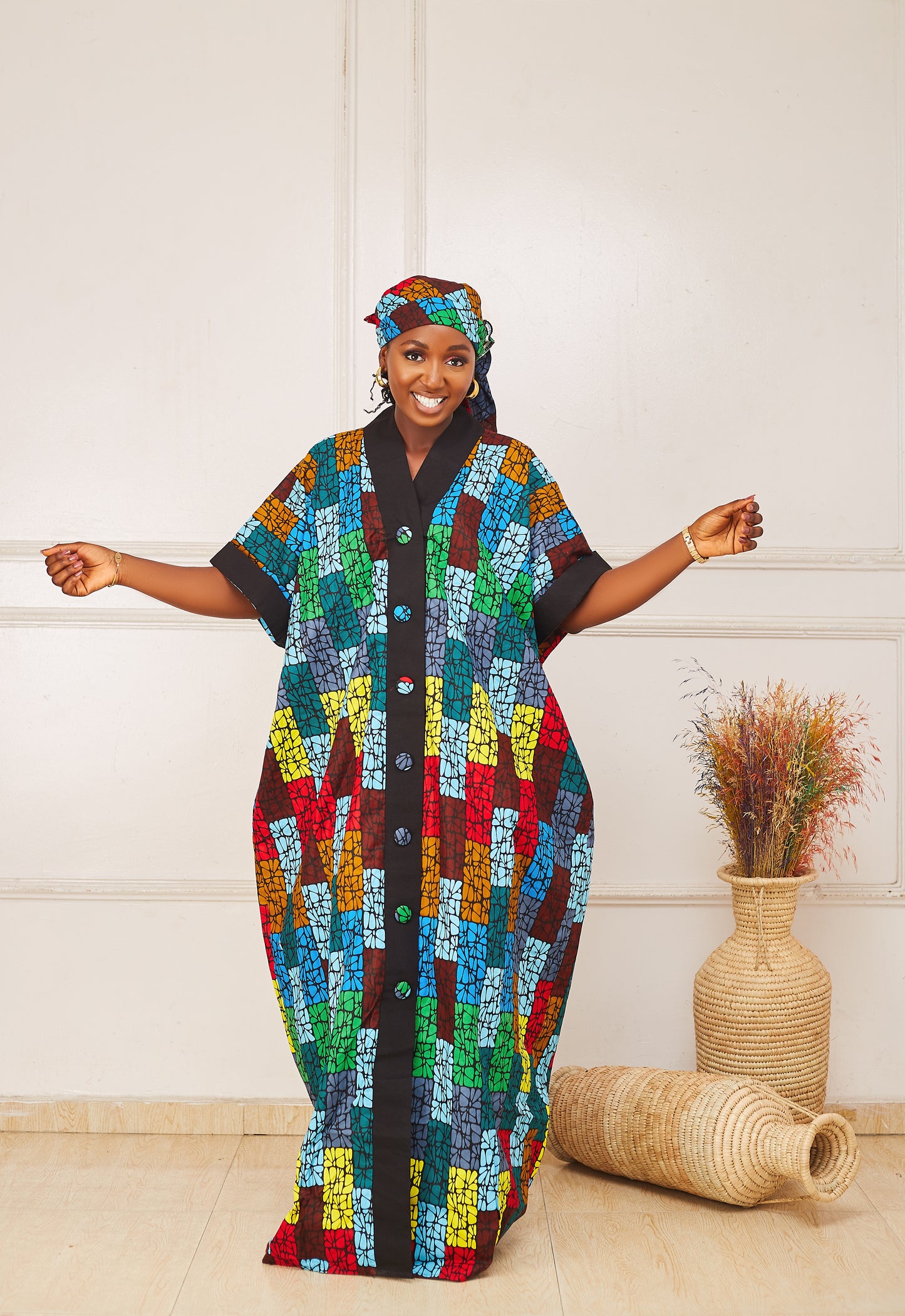 TIFE 001| Multicoloured Ankara Prints| Ready-To-Wear Nigerian Dress| African Boubou Maxi Dress.